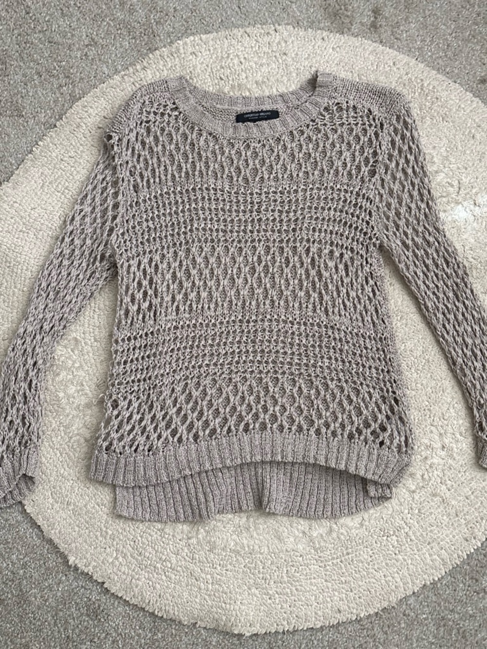 Tan open knit crochet sweater